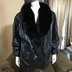 Black leather and fur coat